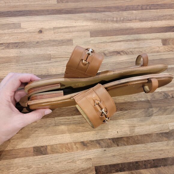 Michael Kors Sadie Flat  Embellished Leather Sandals  Luggage  Brown Leather - Picture 4 of 14
